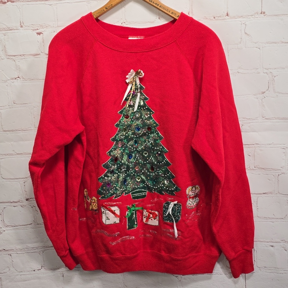 Hanes Her Way Christmas Sweatshirt Art to Wear Fashion Vintage Womens Size Large - Picture 1 of 12